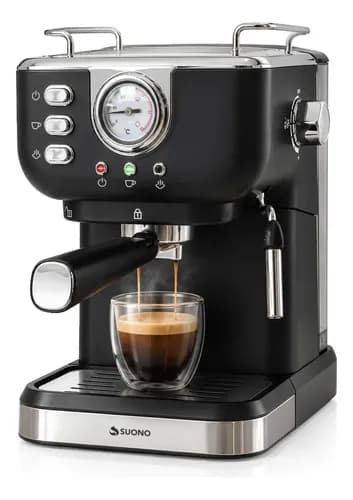 Cafetera Espresso Vintage Suono 20 Bar Con Termómetro Y Vaporizador Color Negro