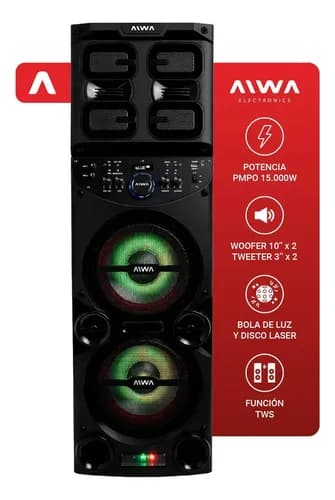 Parlante AIWA Torre de Sonido Bluetooth de 15.000W con Doble Woofer de 10"