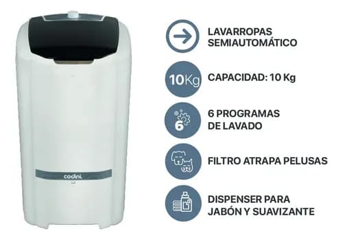 Lavarropas Codini Q-bico 8052 10kgs Blanco