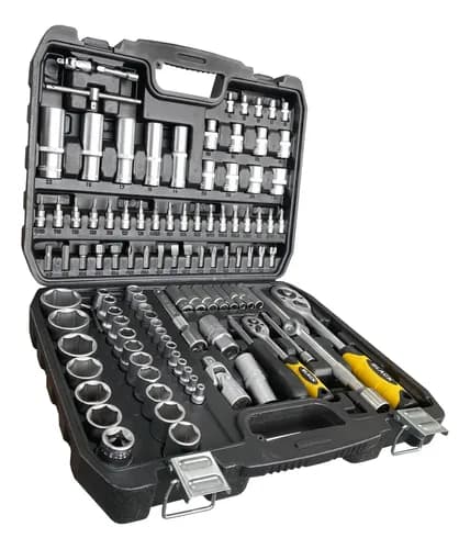 Caja Set Juego De Tubos Bocallaves 108 Piezas 1/2 1/4 Tubo Y Puntas Herramientas Black