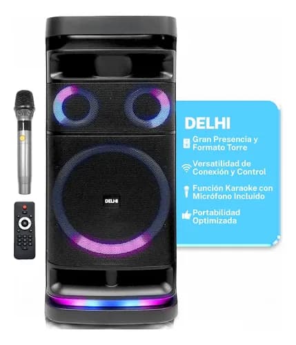Torre De Sonido Parlante Portatil Delhi 12000w Bluetooth Aux Color Negro