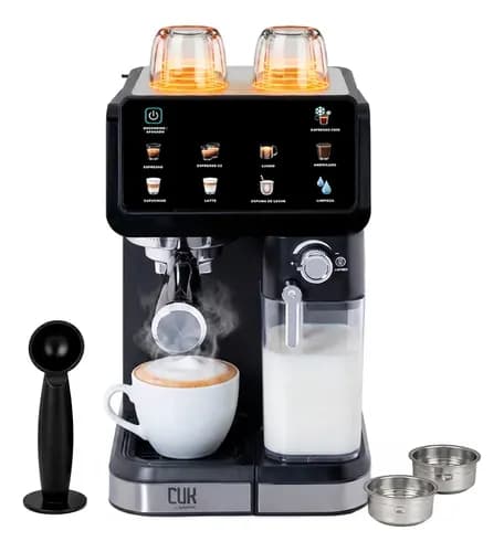 Cafetera Expreso CUK By Gadnic Semi Automatica 20 Bar 1350W Pantalla Tactil Iluminada Deposito De Agua 1.5 Litros Deposito De Leche 500 ml 7 Bebidas Funcion Autolimpieza Espumador Integrado